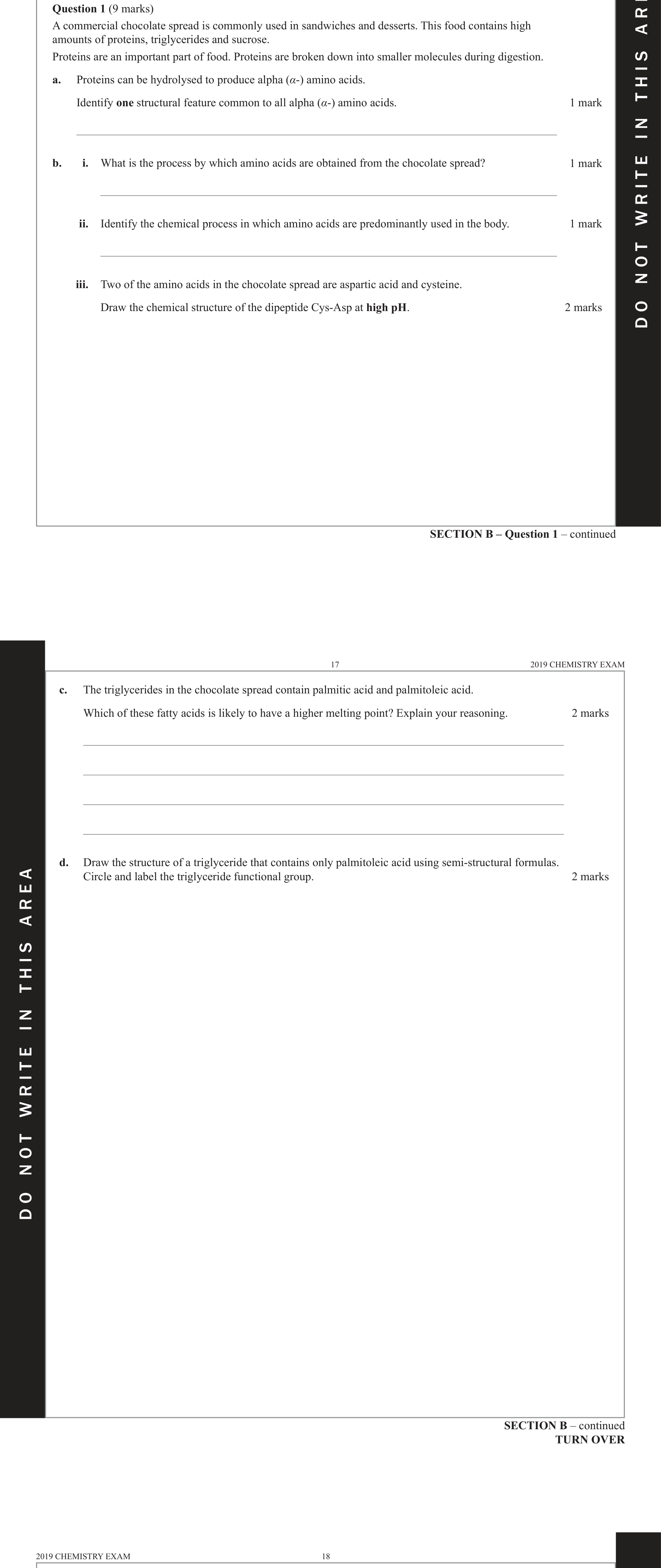 Chemistry 2019 Exam Question 1(c) — Fuels, Lipids