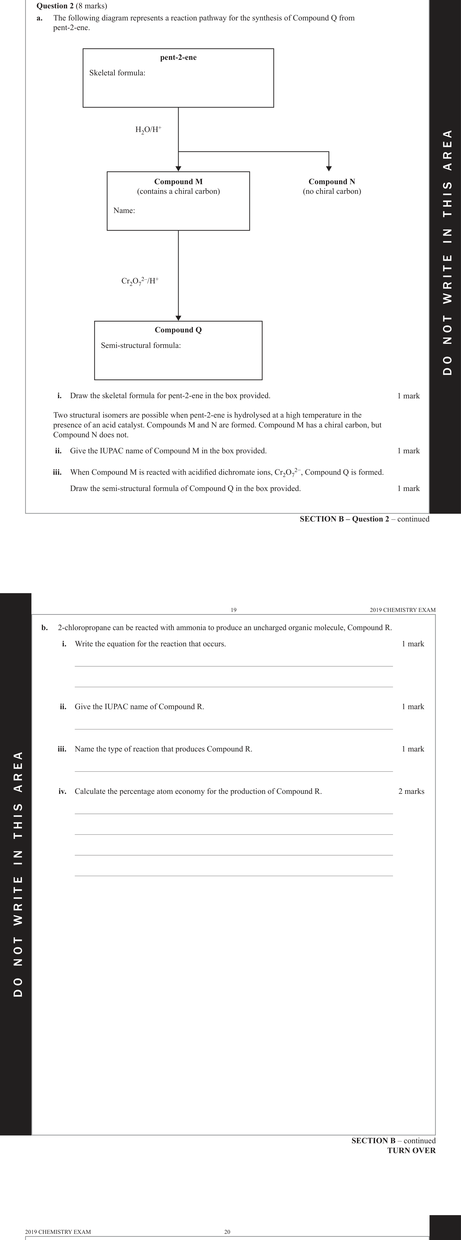 Chemistry 2019 Exam Question 2(b)(ii) — Organic compounds, IUPAC naming convention
