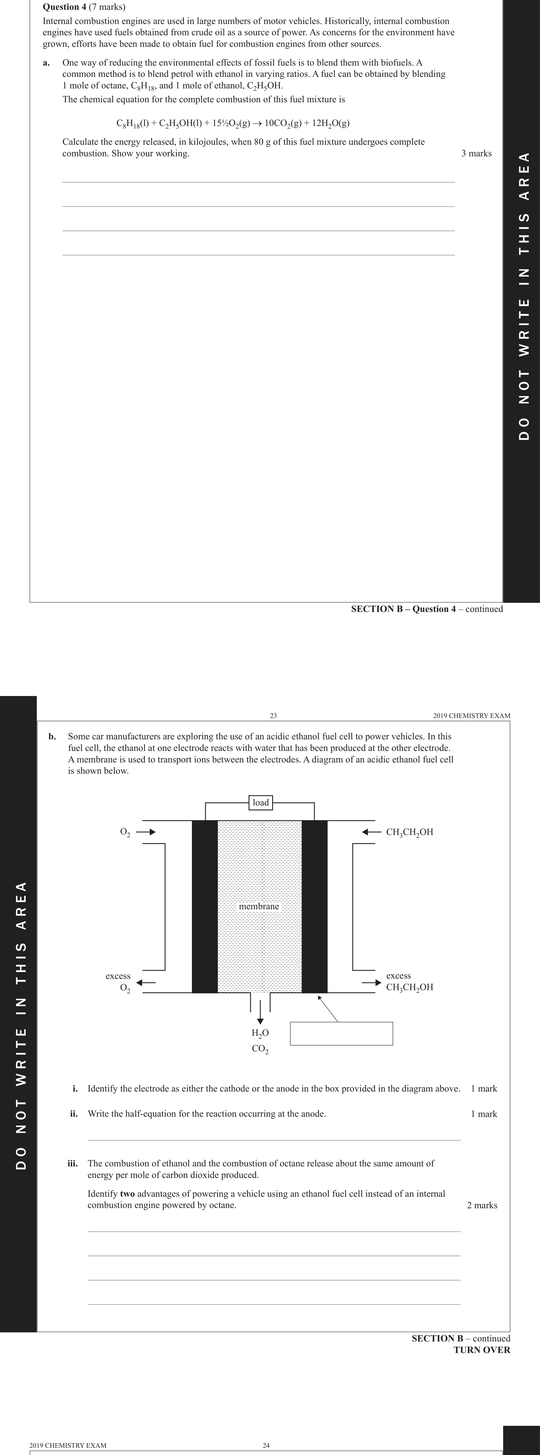 Chemistry 2019 Exam Question 4(a) — Fuels, Biofuels, Thermochemistry, Complete and incomplete combustion