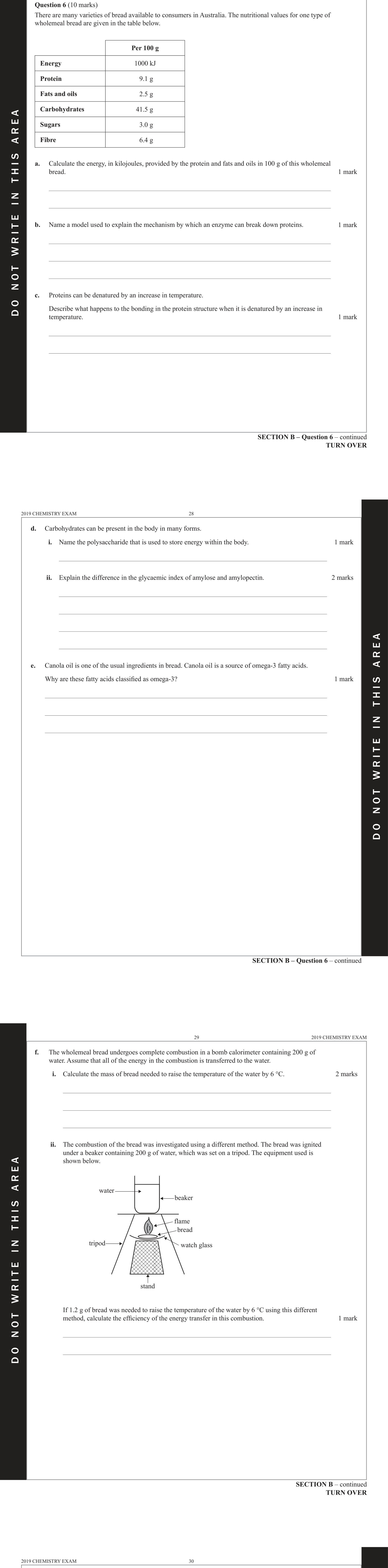 Chemistry 2019 Exam Question 6(c) — Organic compounds, Denaturation