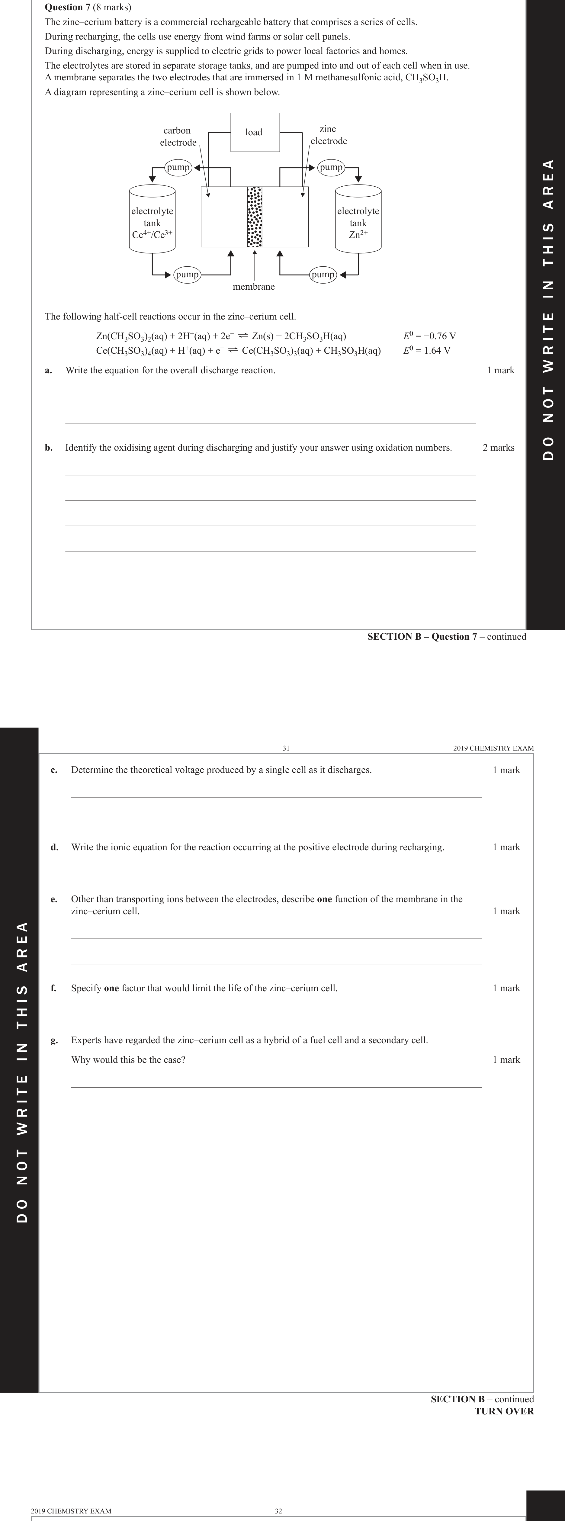 Chemistry 2019 Exam Question 7(g) — Redox, Fuel cells