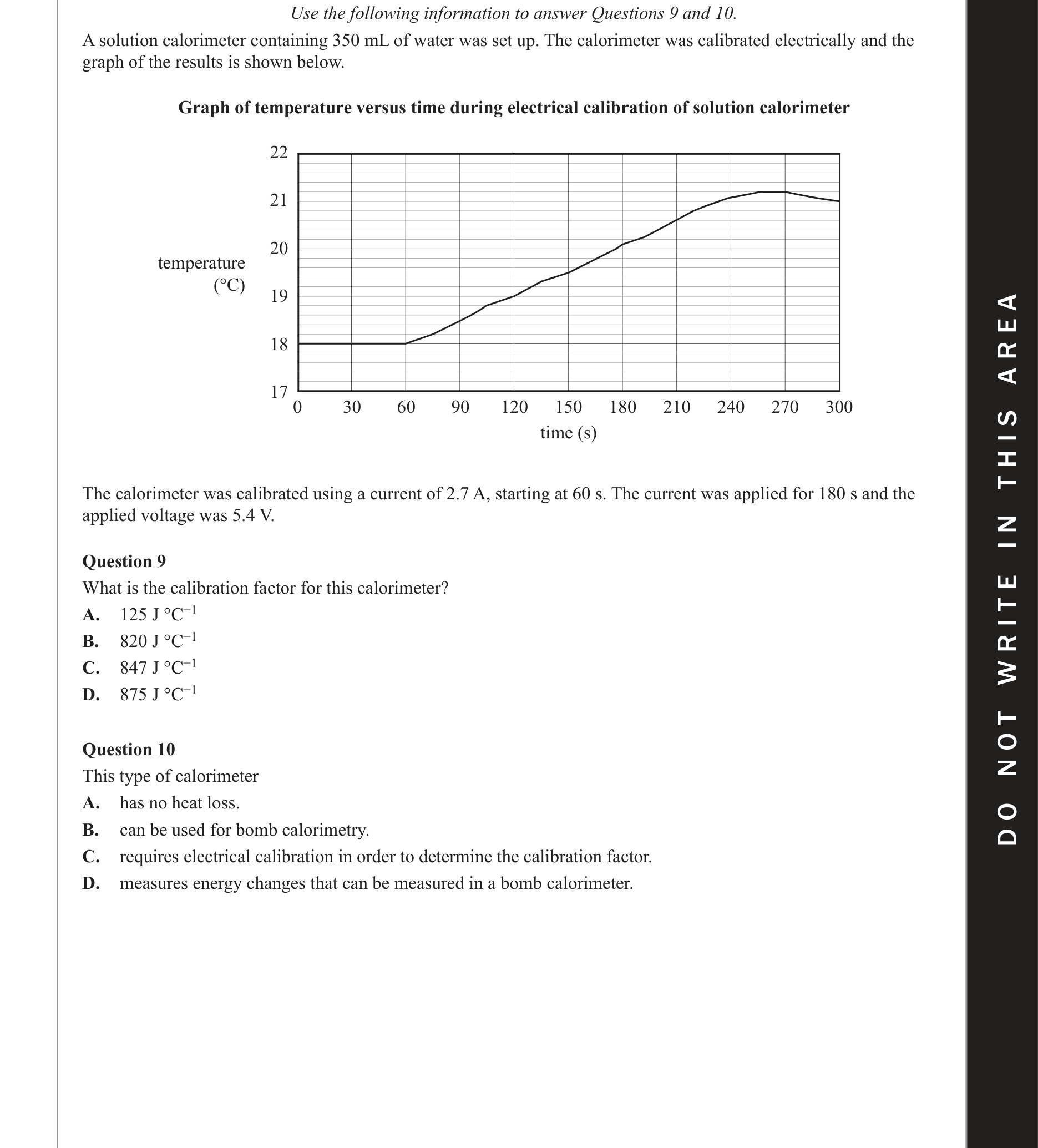 Chemistry 2020 Exam Question 10 — Calorimetry