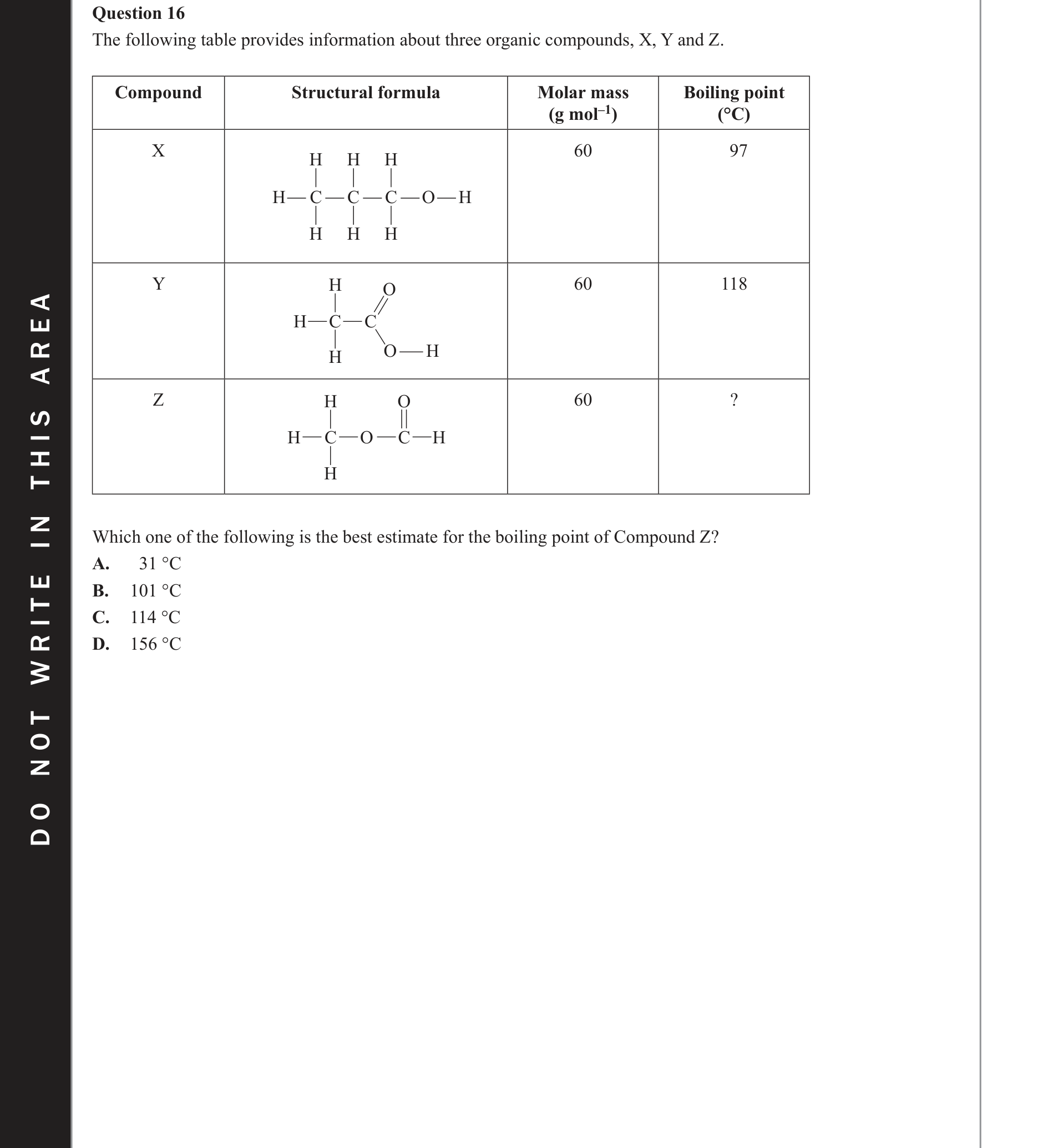Chemistry 2020 Exam Question 16 — Intermolecular forces, Functional groups