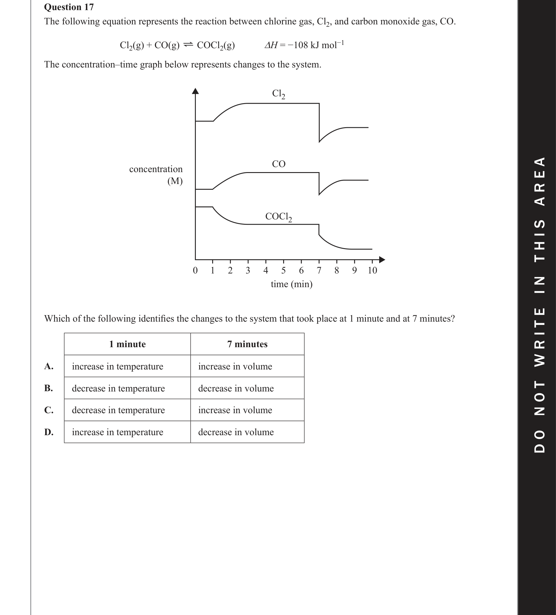 Chemistry 2020 Exam Question 17 — Equilibrium and Le Chateliers principle