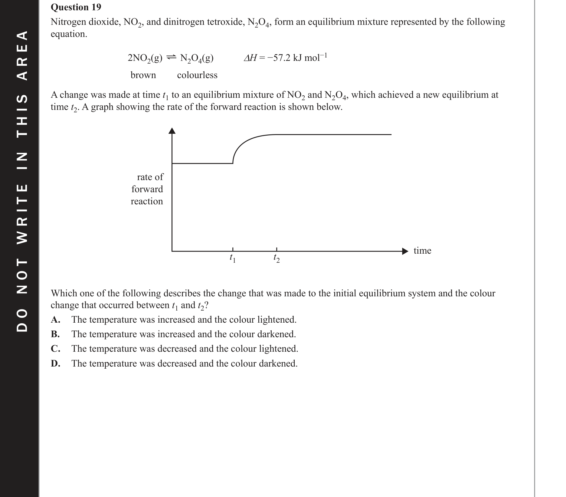 Chemistry 2020 Exam Question 19 — Equilibrium and Le Chateliers principle, Rates of reactions