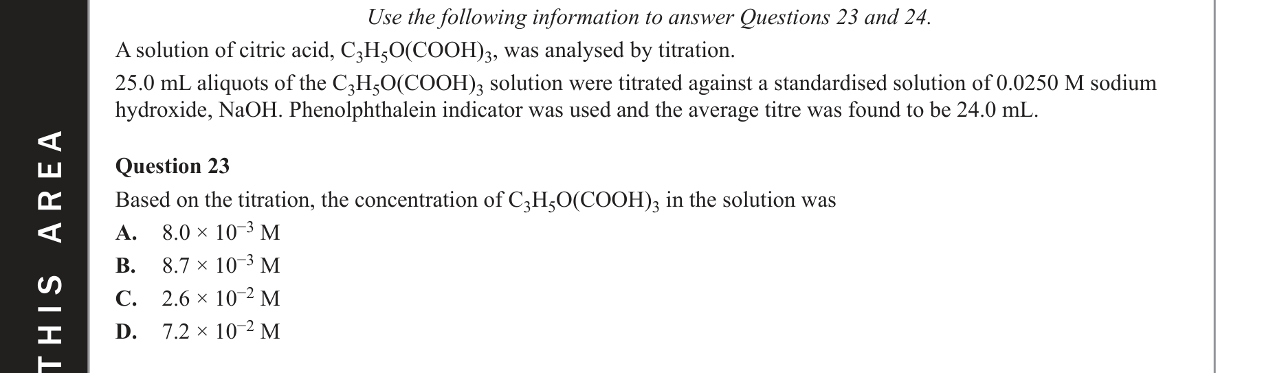 Chemistry 2020 Exam Question 23 — Stoichiometry