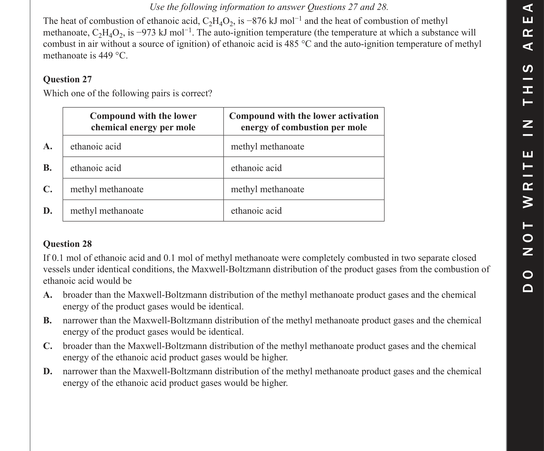 Chemistry 2020 Exam Question 28 — Energy profiles, Collision theory