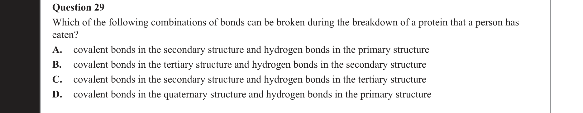 Chemistry 2020 Exam Question 29 — Proteins, Hydrolysis reactions