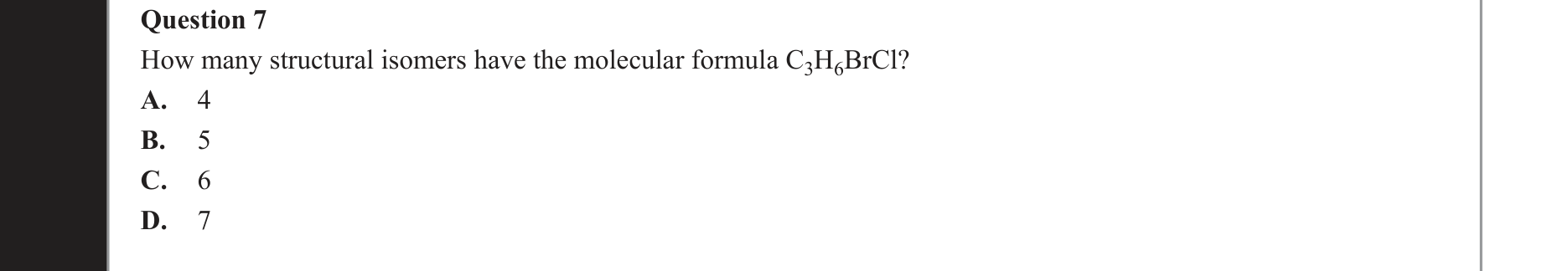 Chemistry 2020 Exam Question 7 — Isomers