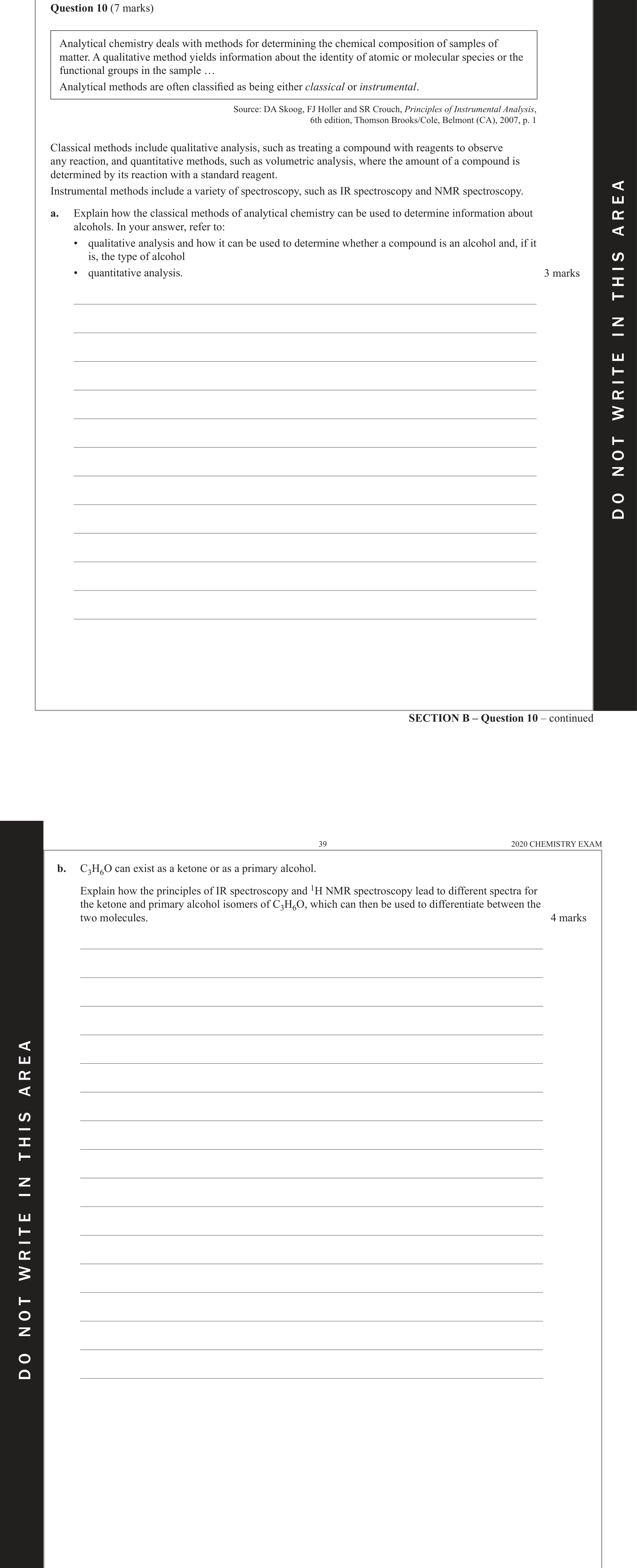 Chemistry 2020 Exam Question 10(b) — Organic compounds, Infrared spectroscopy, NMR spectroscopy