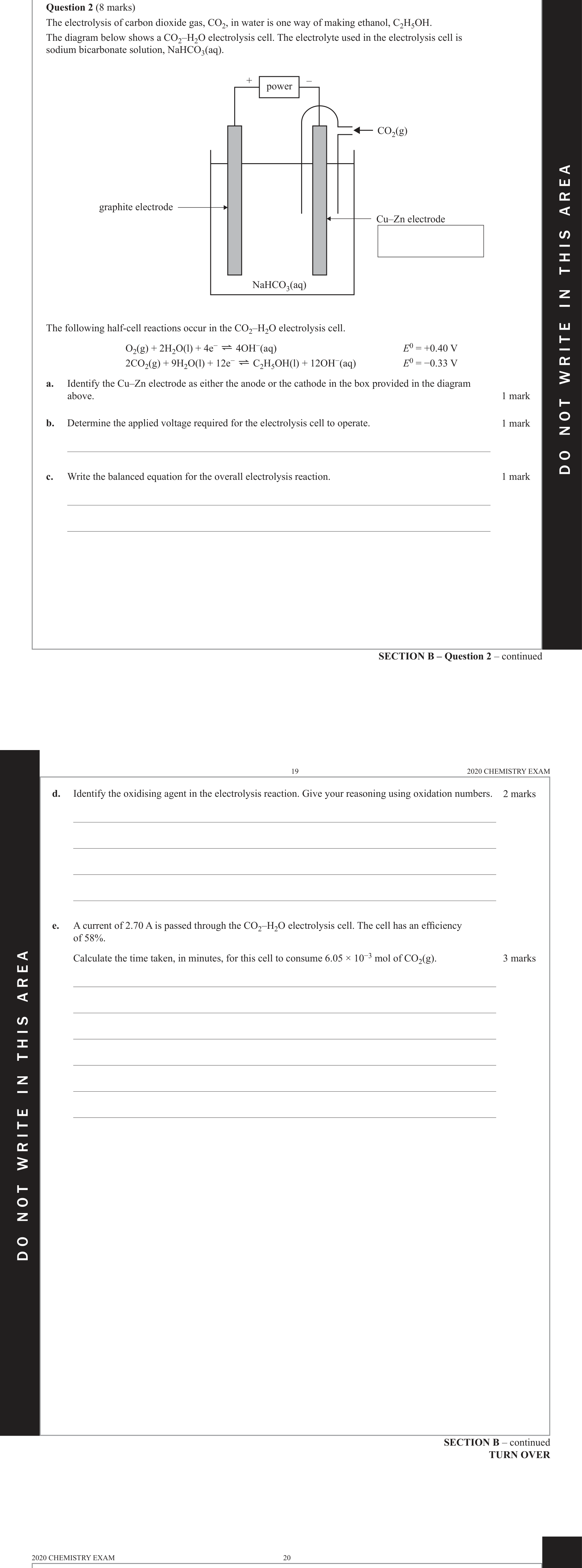 Chemistry 2020 Exam Question 2(b) — Electrode potentials, Electrolysis