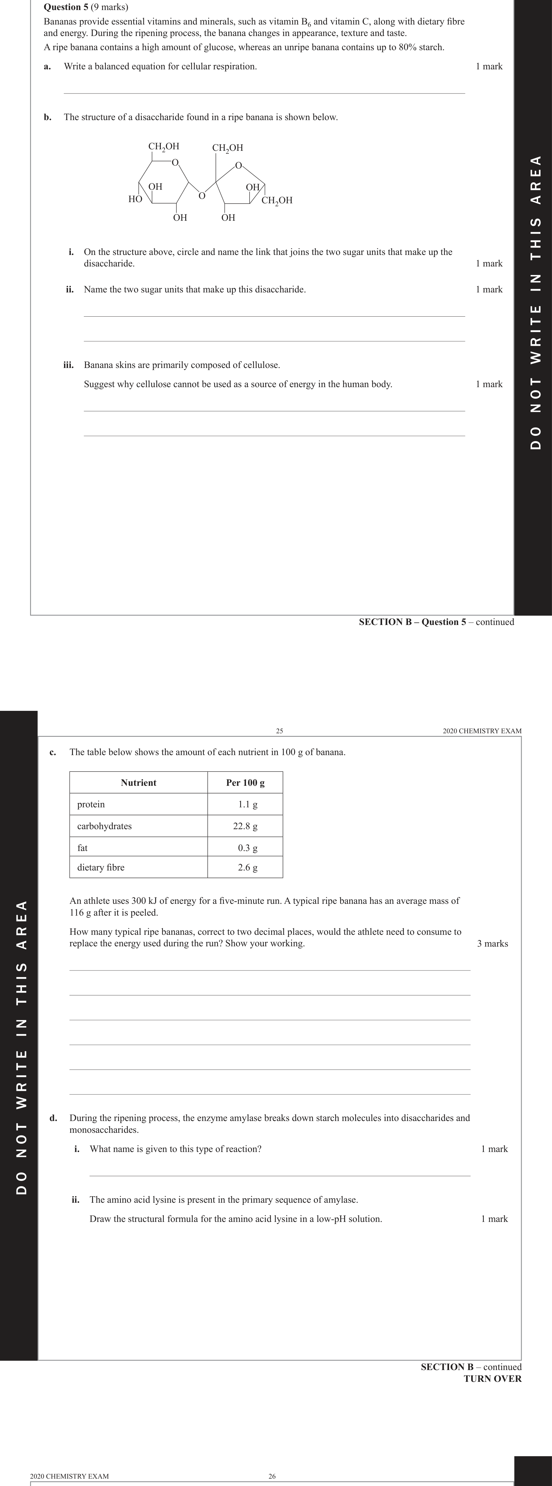 Chemistry 2020 Exam Question 5(d)ii — Zwitterions, Proteins