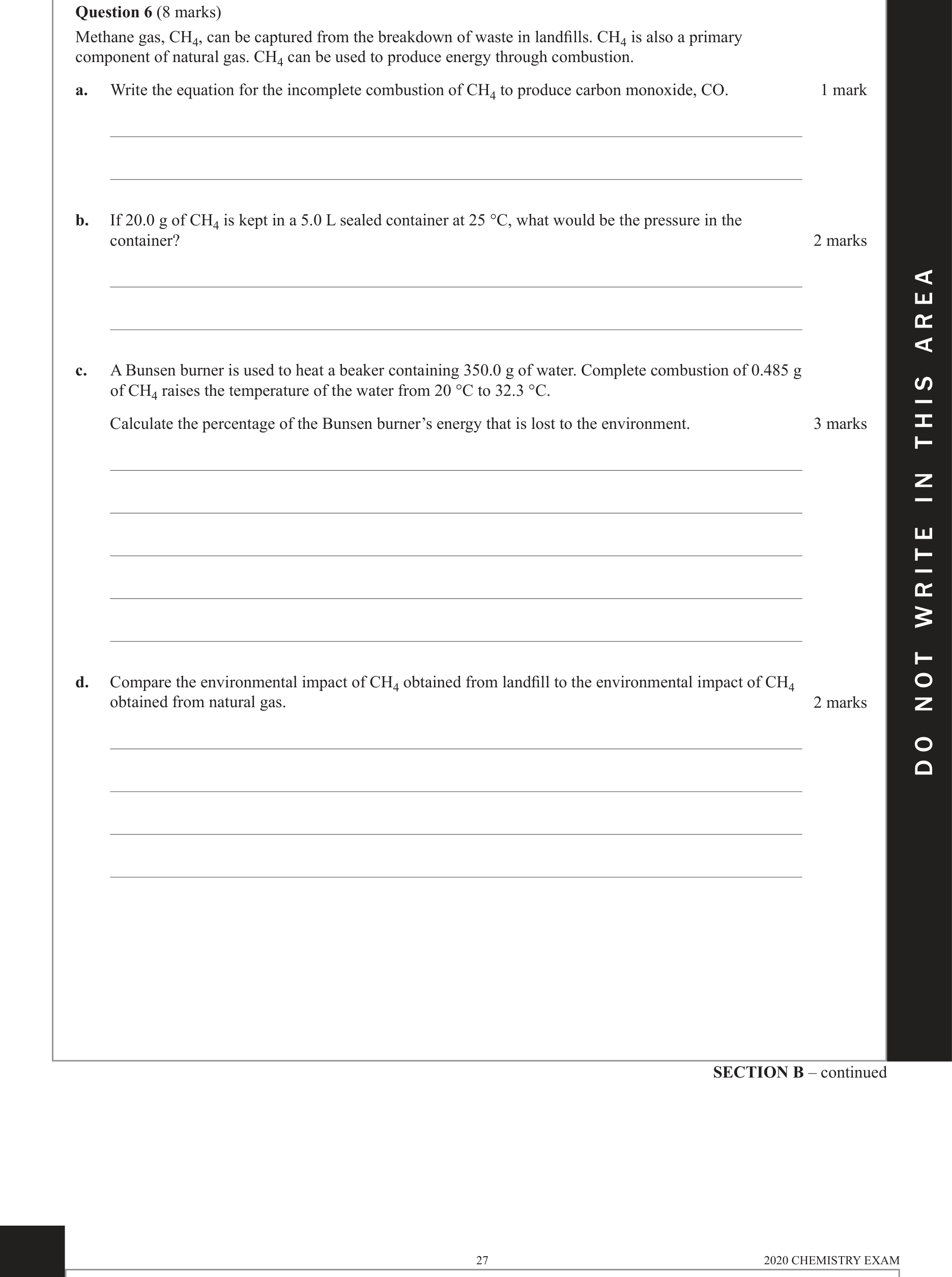 Chemistry 2020 Exam Question 6(d) — Fossil fuels, Biofuels