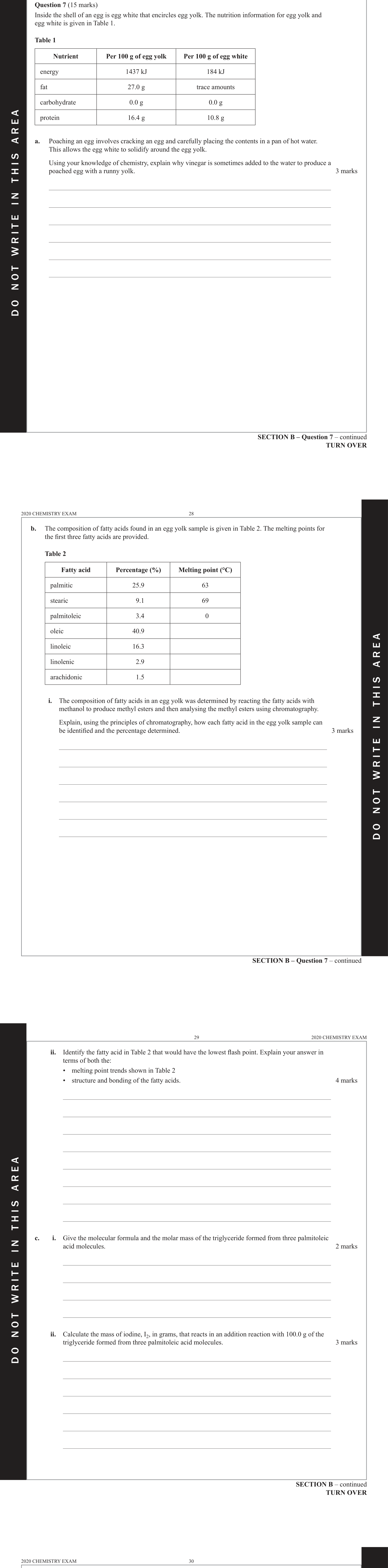 Chemistry 2020 Exam Question 7(c)i — Lipids