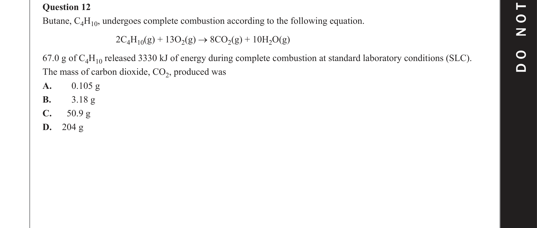 Chemistry 2021 Exam Question 12 — Stoichiometry, Complete and incomplete combustion