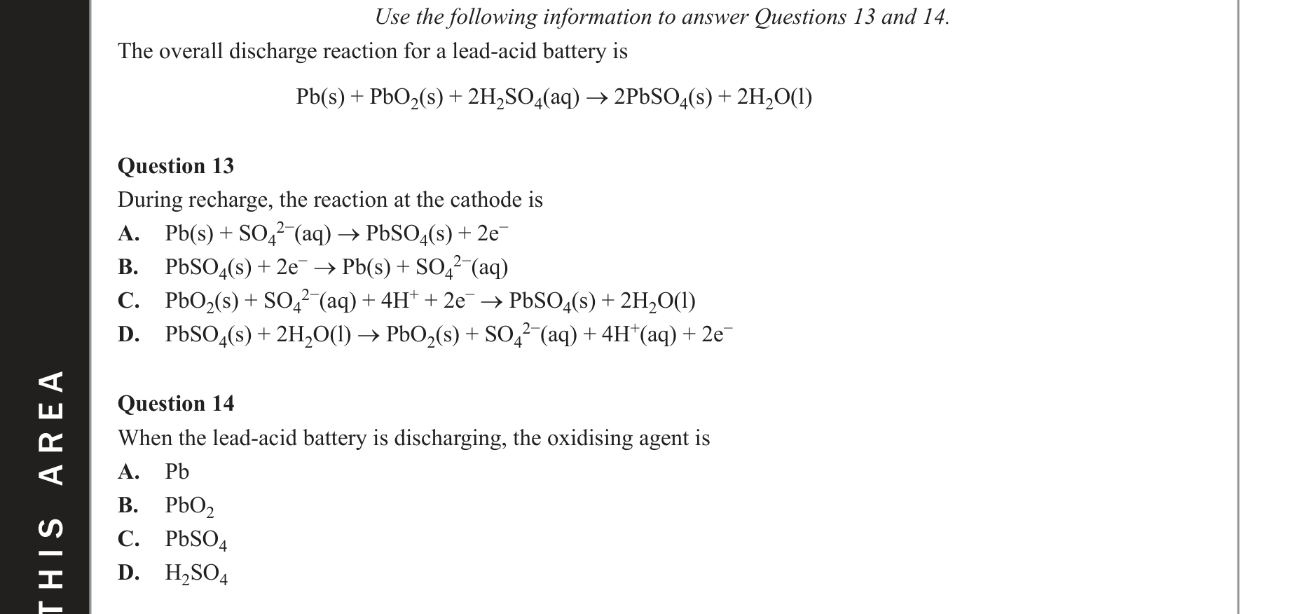 Chemistry 2021 Exam Question 14 — Redox, Galvanic cells