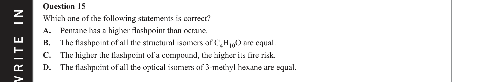 Chemistry 2021 Exam Question 15 — Fuels, Isomers