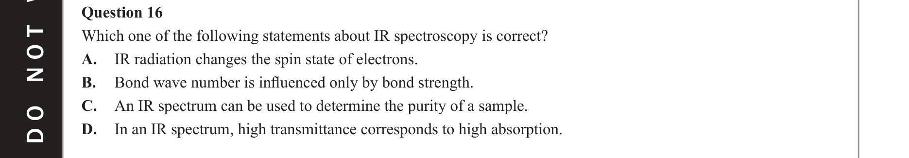 Chemistry 2021 Exam Question 16 — Infrared spectroscopy