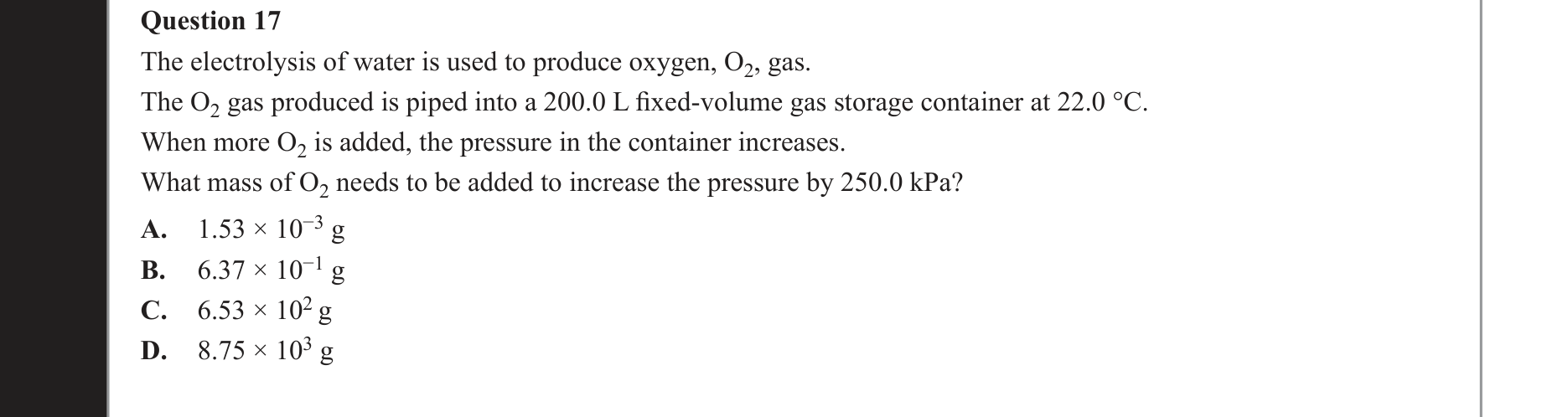 Chemistry 2021 Exam Question 17 — Electrolysis