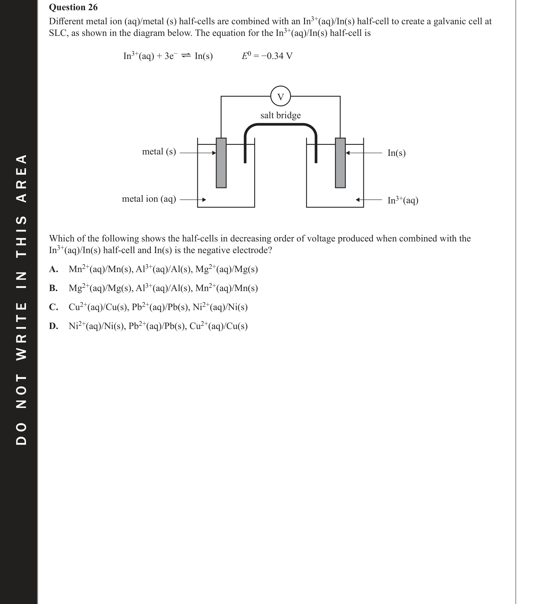 Chemistry 2021 Exam Question 26 — Galvanic cells, Electrode potentials