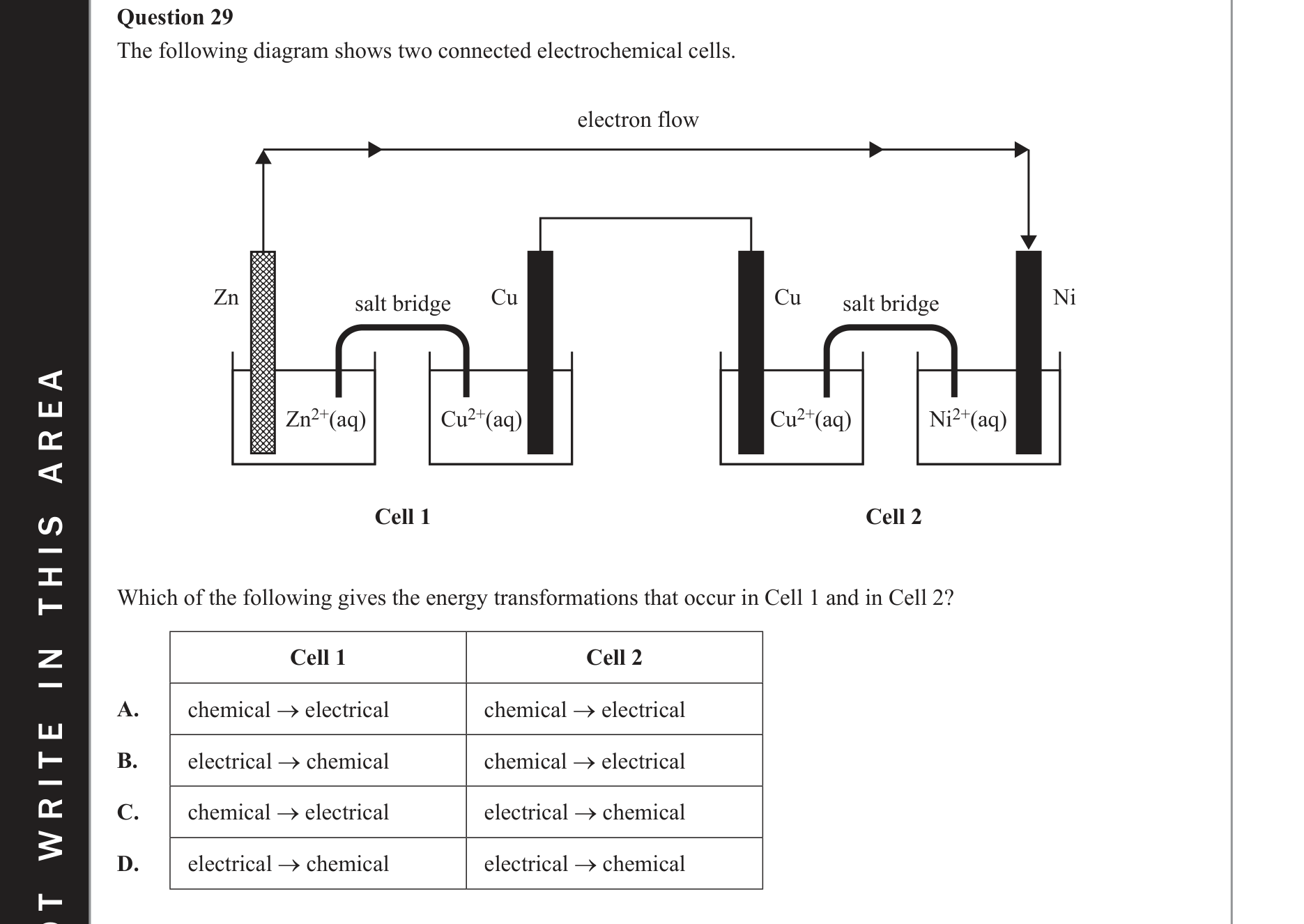 Chemistry 2021 Exam Question 29 — Galvanic cells