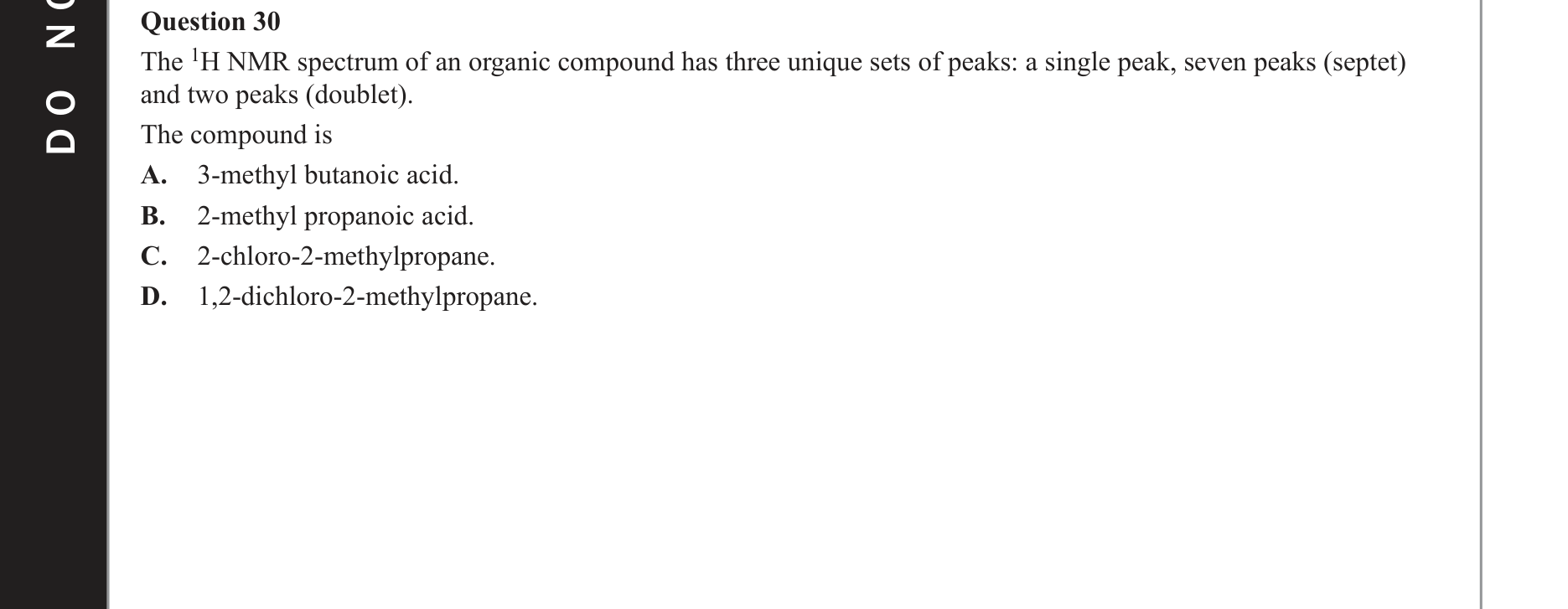 Chemistry 2021 Exam Question 30 — NMR spectroscopy, IUPAC naming convention