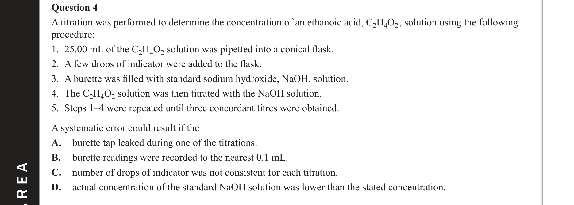 Chemistry 2021 Exam Question 4 — Scientific investigation