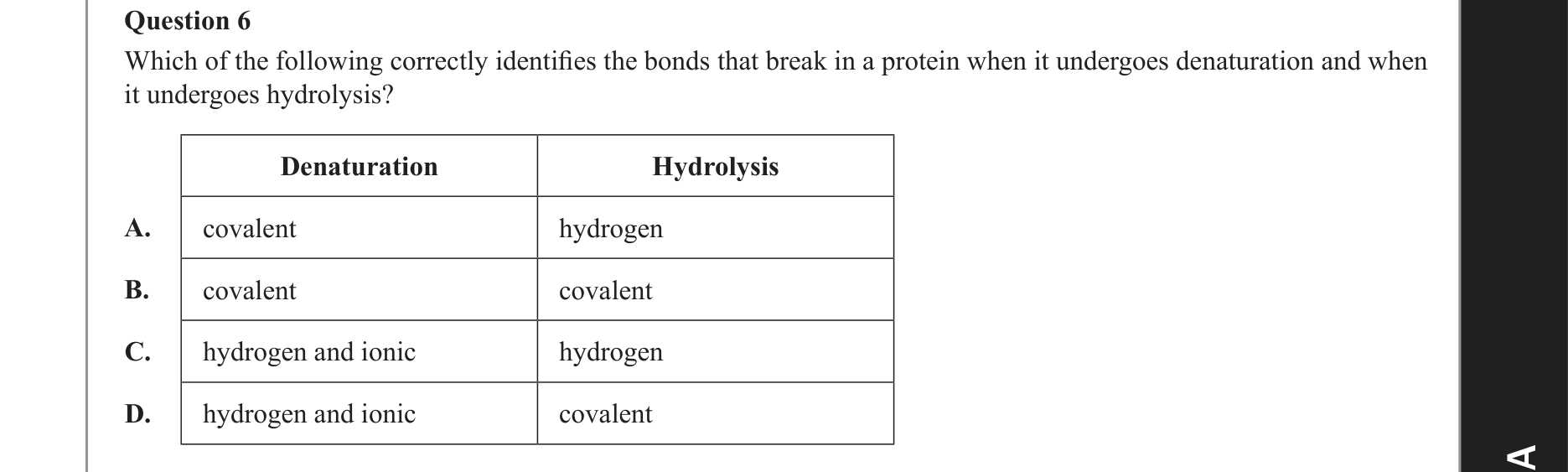 Chemistry 2021 Exam Question 6 — Proteins, Hydrolysis reactions