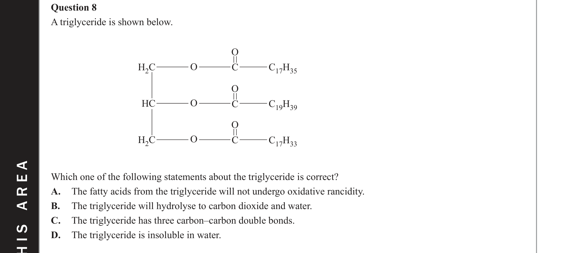 Chemistry 2021 Exam Question 8 — Lipids