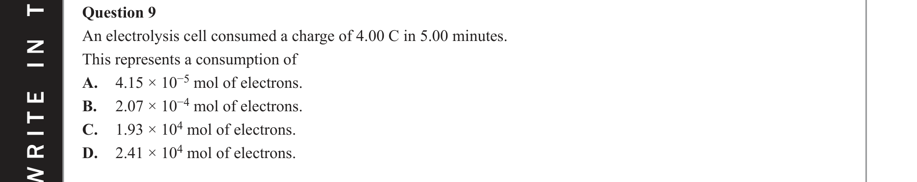 Chemistry 2021 Exam Question 9 — Faradays law, Electrolysis