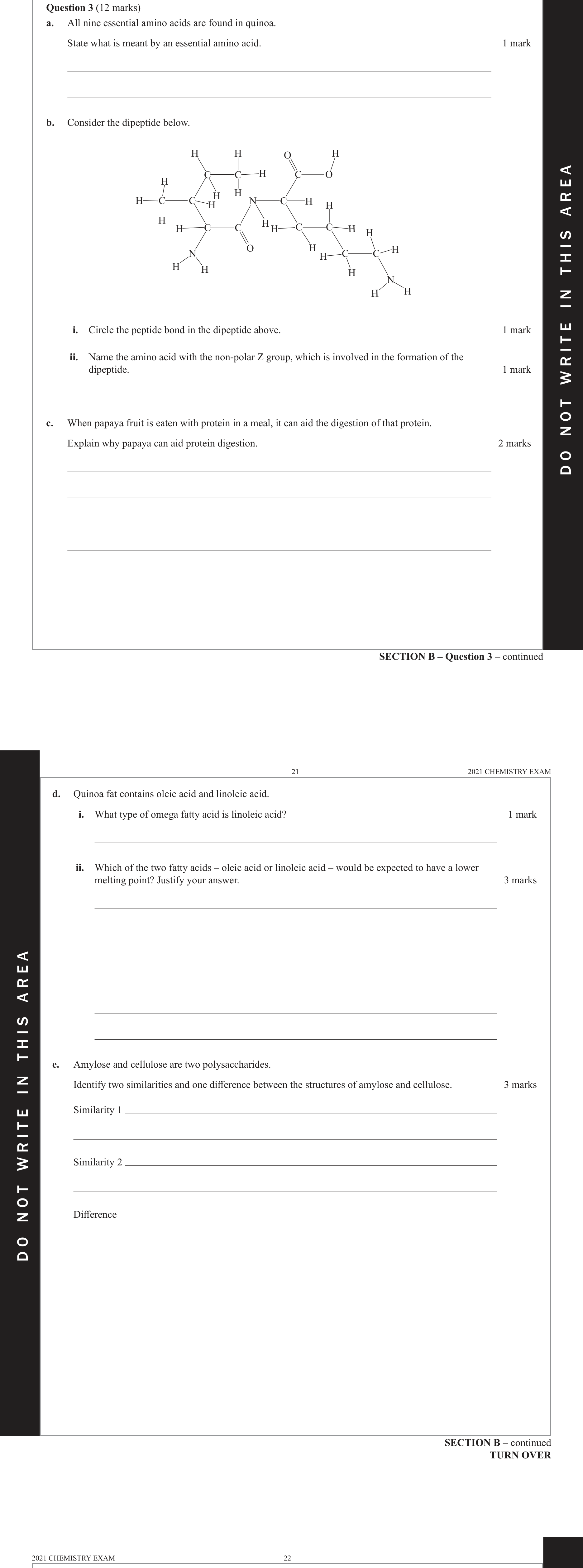 Chemistry 2021 Exam Question 3(a) — Proteins