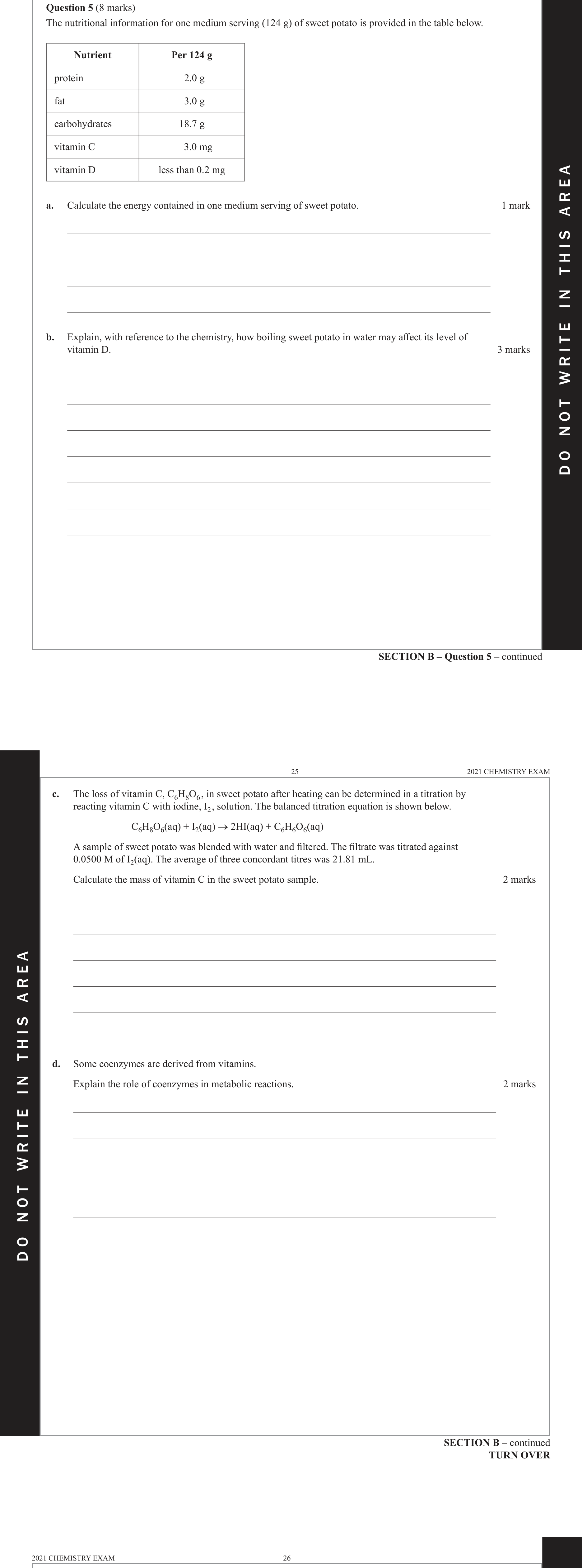 Chemistry 2021 Exam Question 5(a) — Thermochemistry