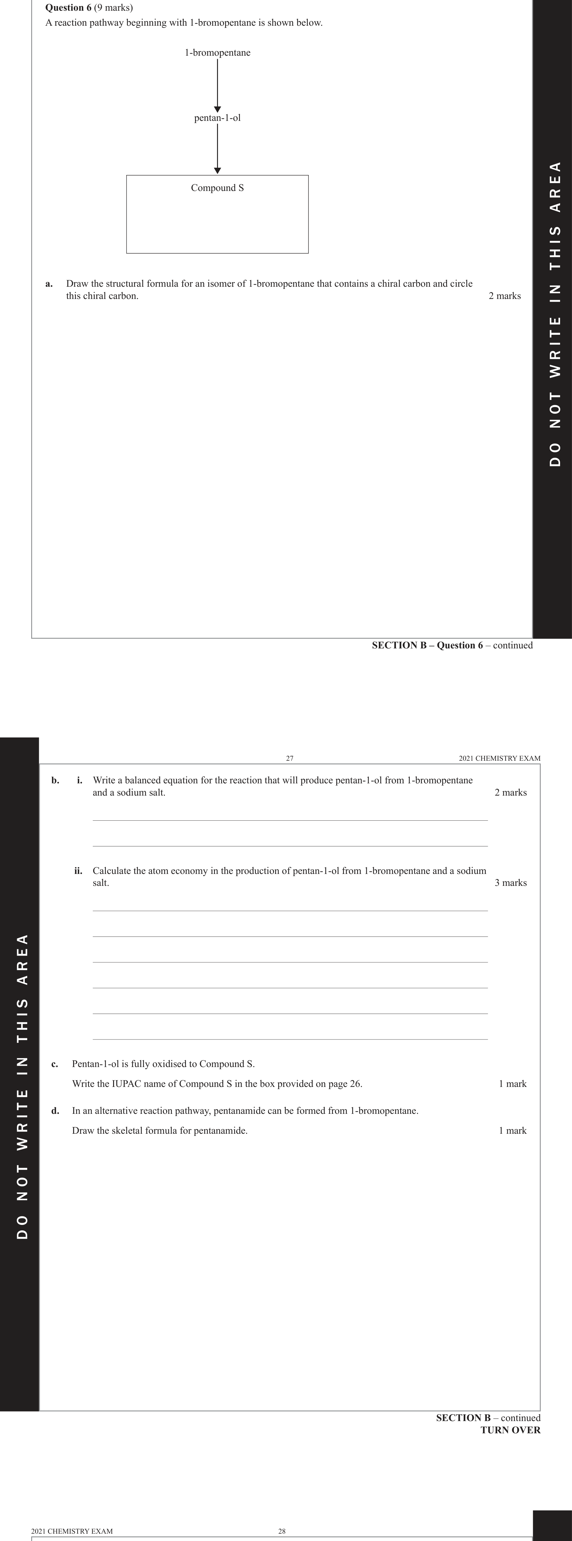Chemistry 2021 Exam Question 6(d) — Organic compounds, Functional groups