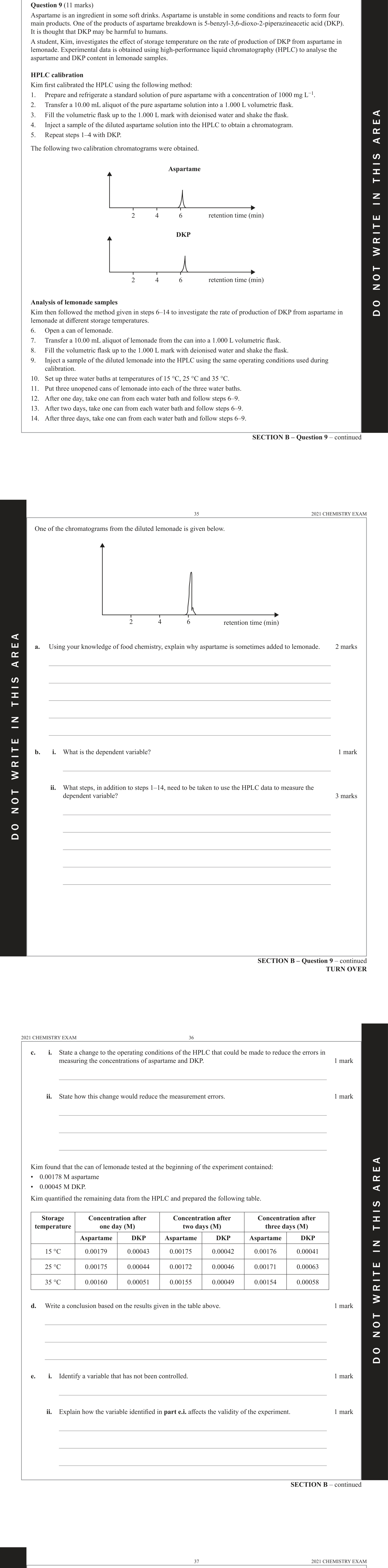 Chemistry 2021 Exam Question 9(b)(ii) — HPLC, Calibration curves