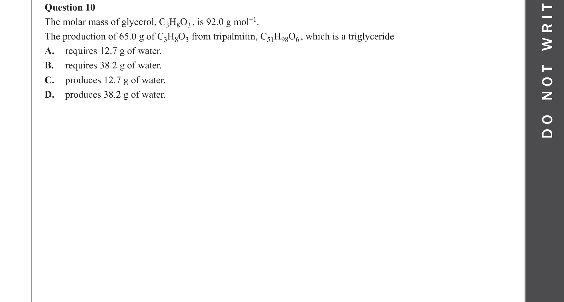 Chemistry 2022 Exam Question 10 — Fuels, Lipids, Hydrolysis reactions