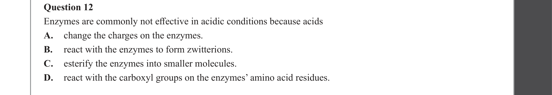 Chemistry 2022 Exam Question 12 — Organic compounds, Enzymes, Denaturation