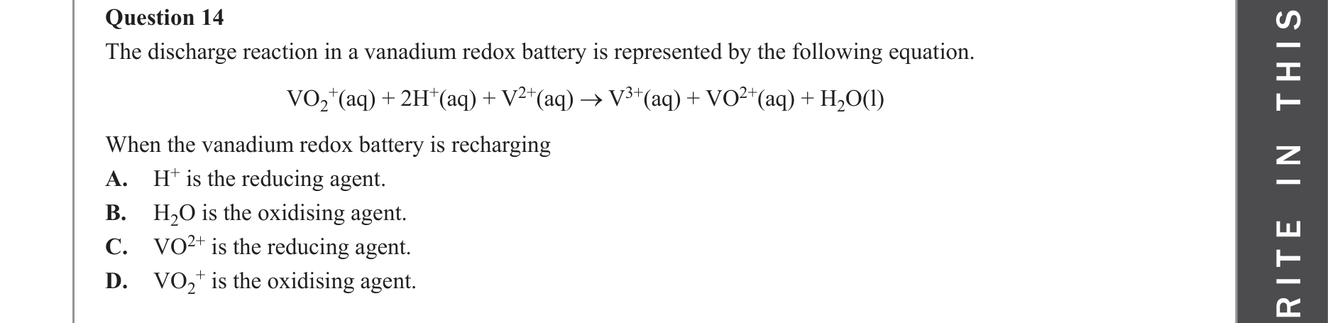 Chemistry 2022 Exam Question 14 — Redox, Galvanic cells