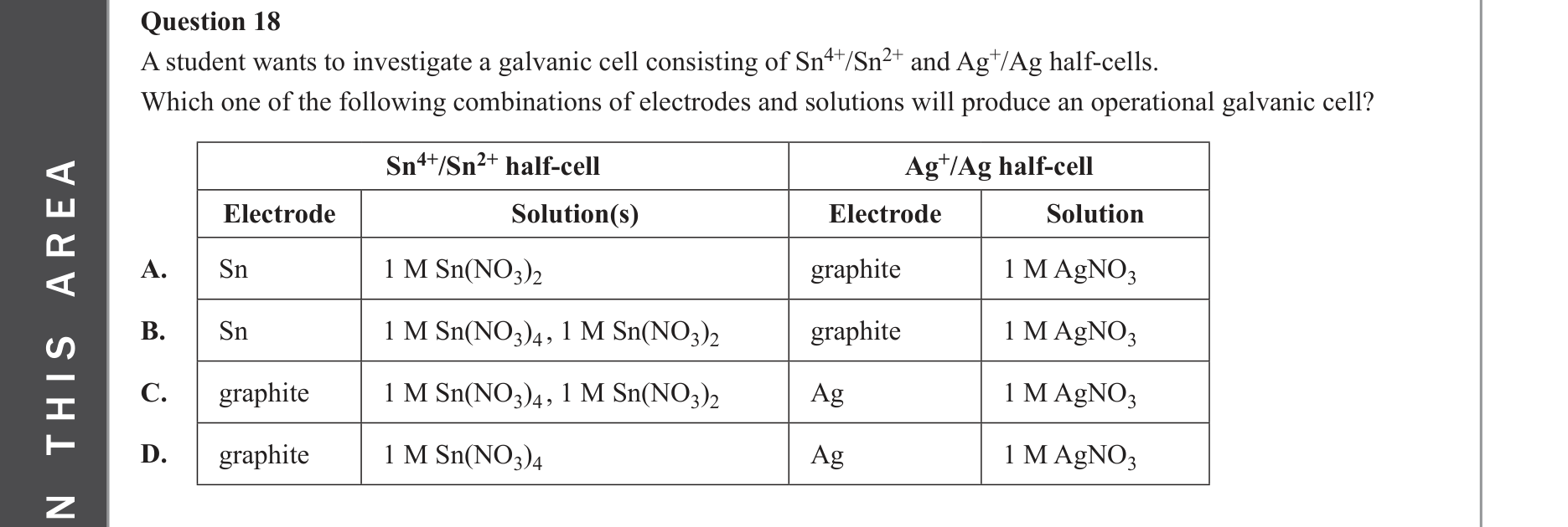 Chemistry 2022 Exam Question 18 — Redox, Galvanic cells