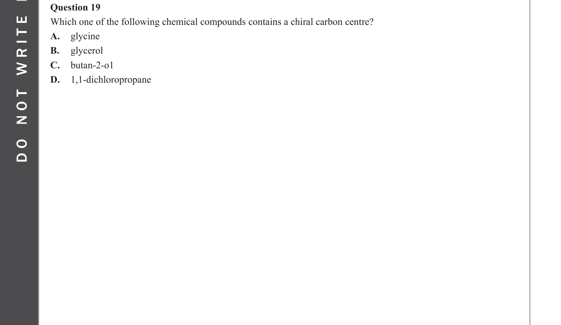 Chemistry 2022 Exam Question 19 — Organic compounds, Chiral centres