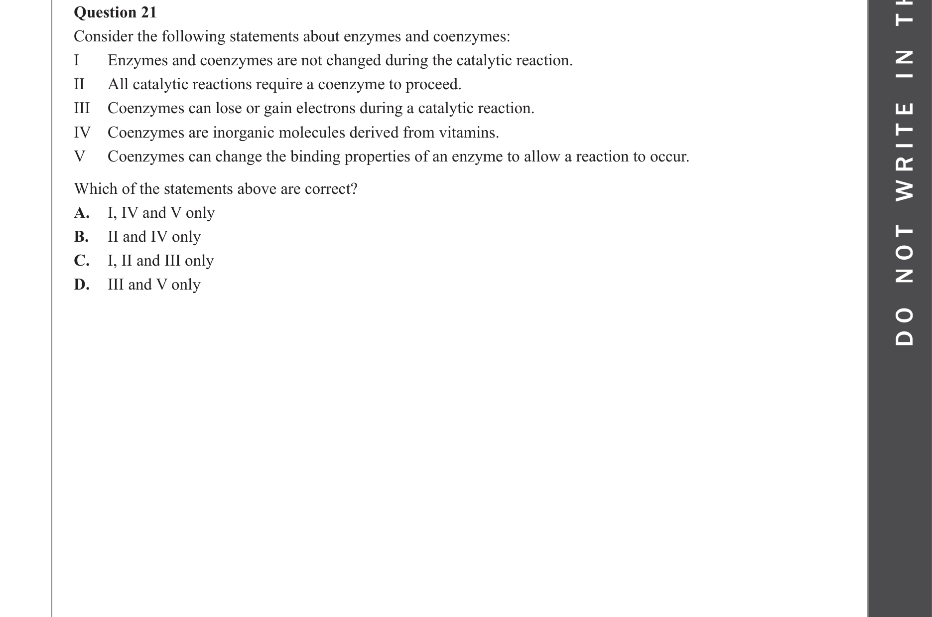 Chemistry 2022 Exam Question 21 — Organic compounds, Enzymes