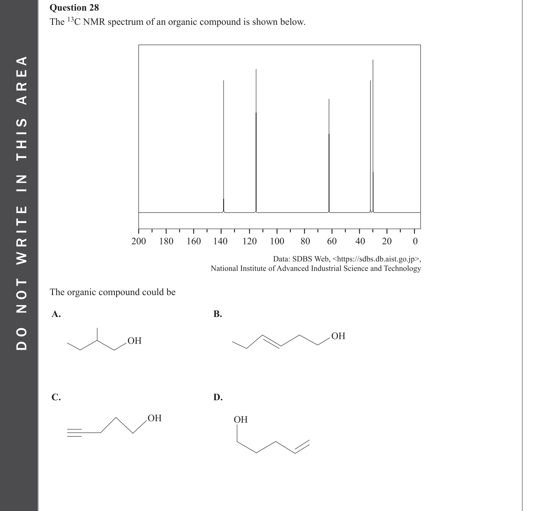 Chemistry 2022 Exam Question 28 — Organic compounds, NMR spectroscopy