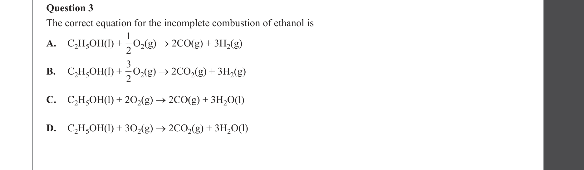 Chemistry 2022 Exam Question 3 — Thermochemistry, Complete and incomplete combustion