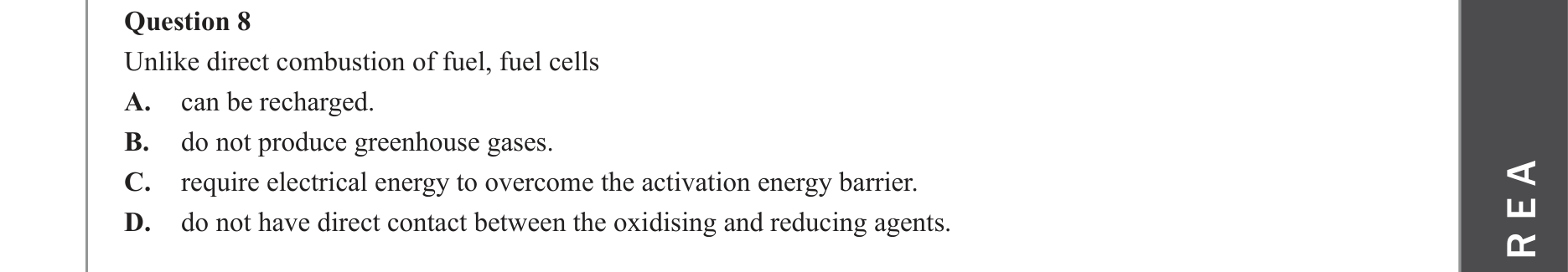 Chemistry 2022 Exam Question 8 — Redox, Fuel cells