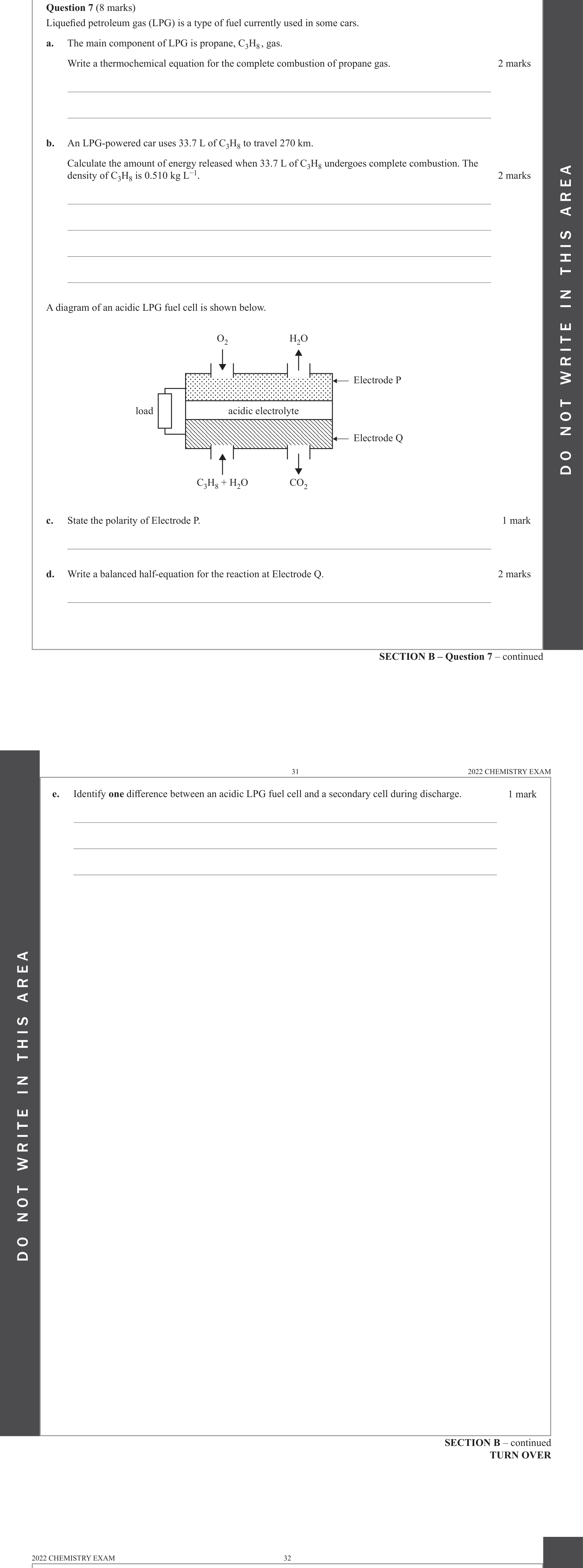 Chemistry 2022 Exam Question 7(d) — Redox, Fuel cells