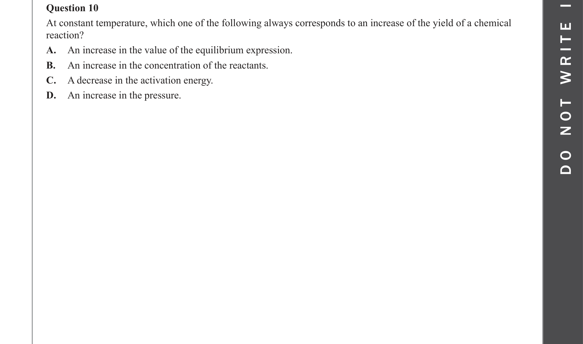 Chemistry 2023 Exam Question 10 — Yield and extent of reactions