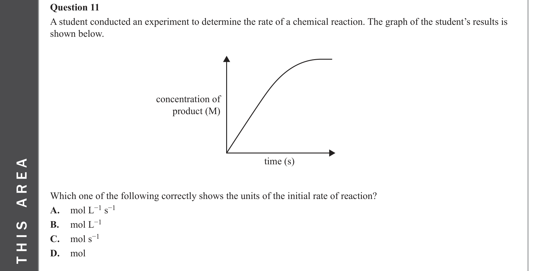 Chemistry 2023 Exam Question 11 — Factors affecting reaction rates
