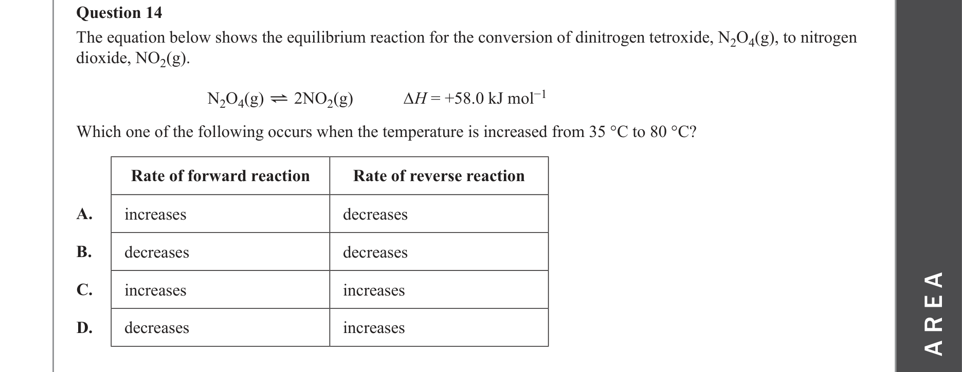 Chemistry 2023 Exam Question 14 — Equilibrium and Le Chateliers principle