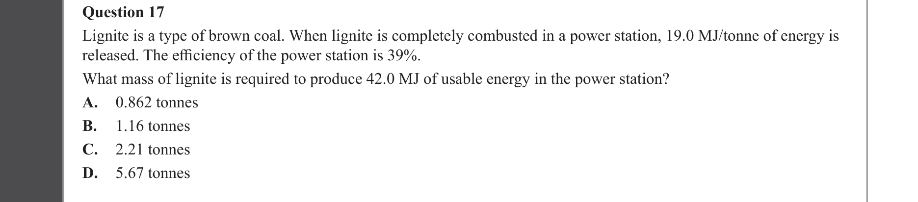 Chemistry 2023 Exam Question 17 — Fossil fuels