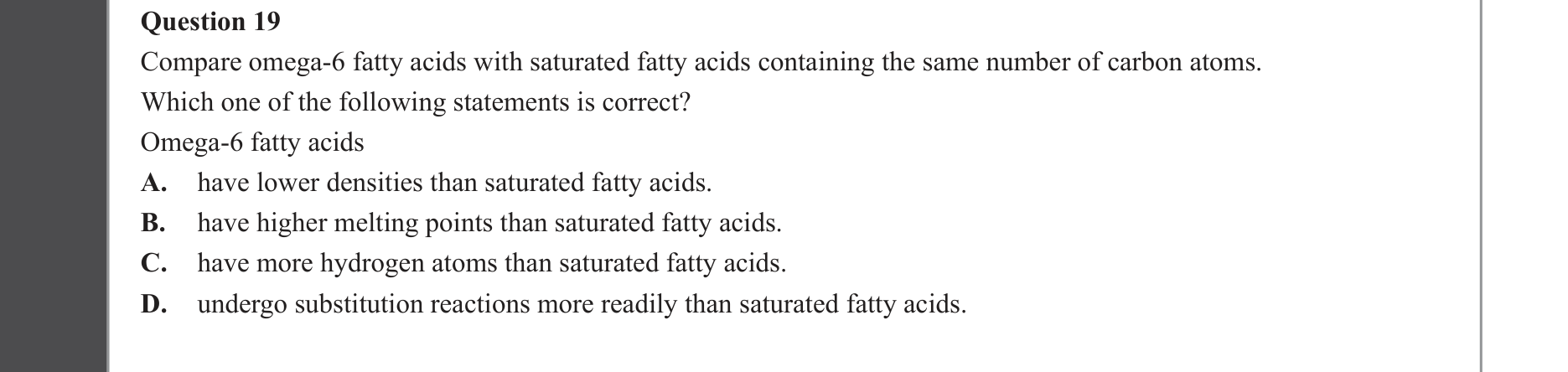 Chemistry 2023 Exam Question 19 — Lipids