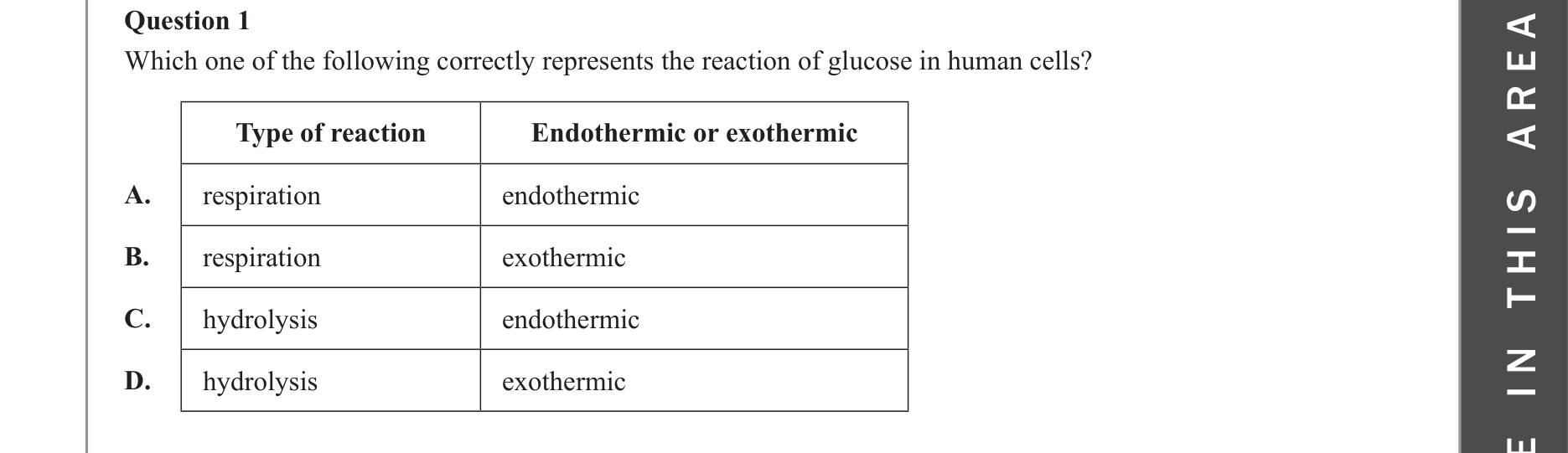 Chemistry 2023 Exam Question 1 — Carbohydrates, Endothermic and exothermic reactions
